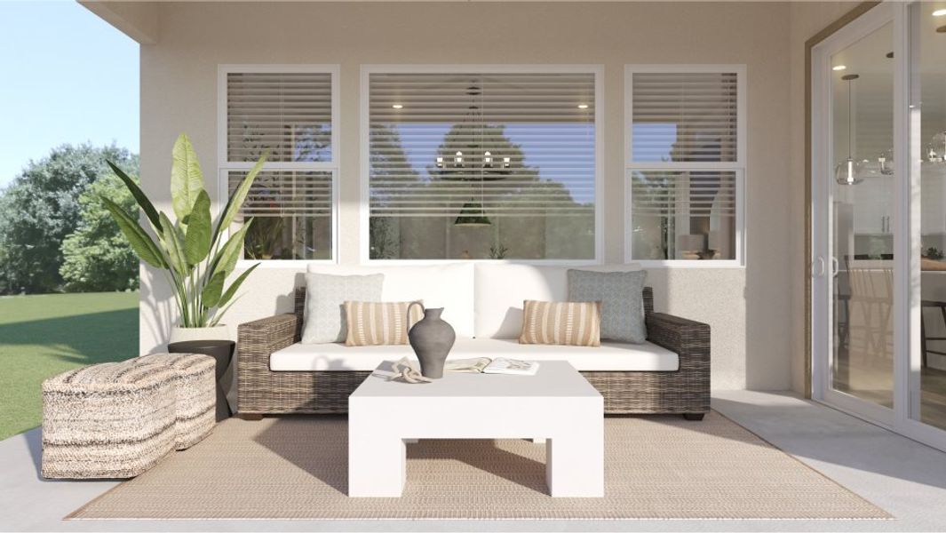 Covered patio styled with outdoor couch