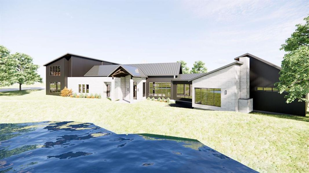 Custom Built Esate home with Pond- Rendering