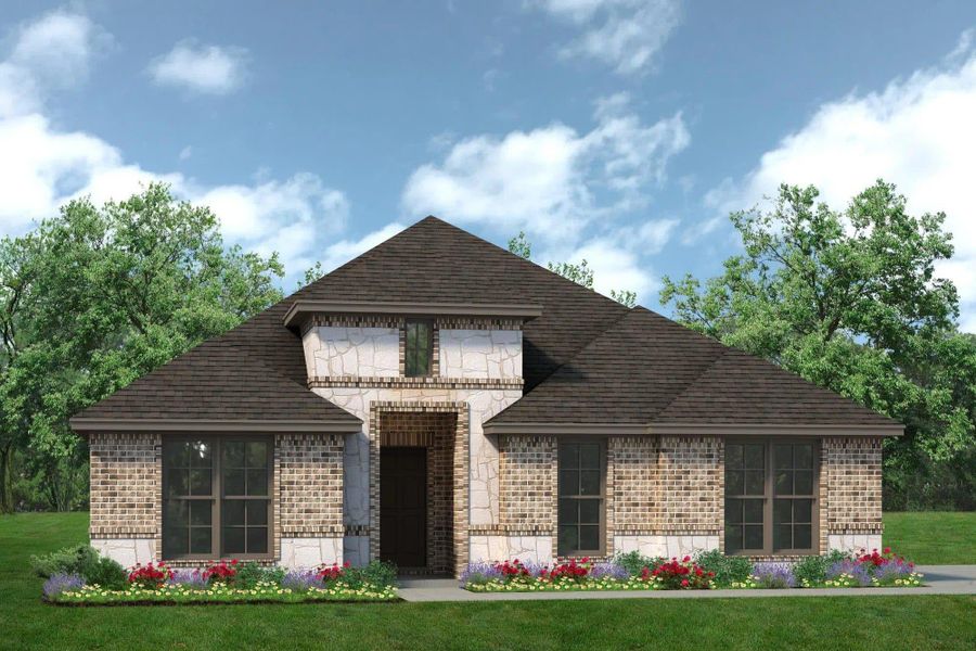 Elevation B with Stone and Outswing | Concept 2186 at Summer Crest in Fort Worth, TX by Landsea Homes