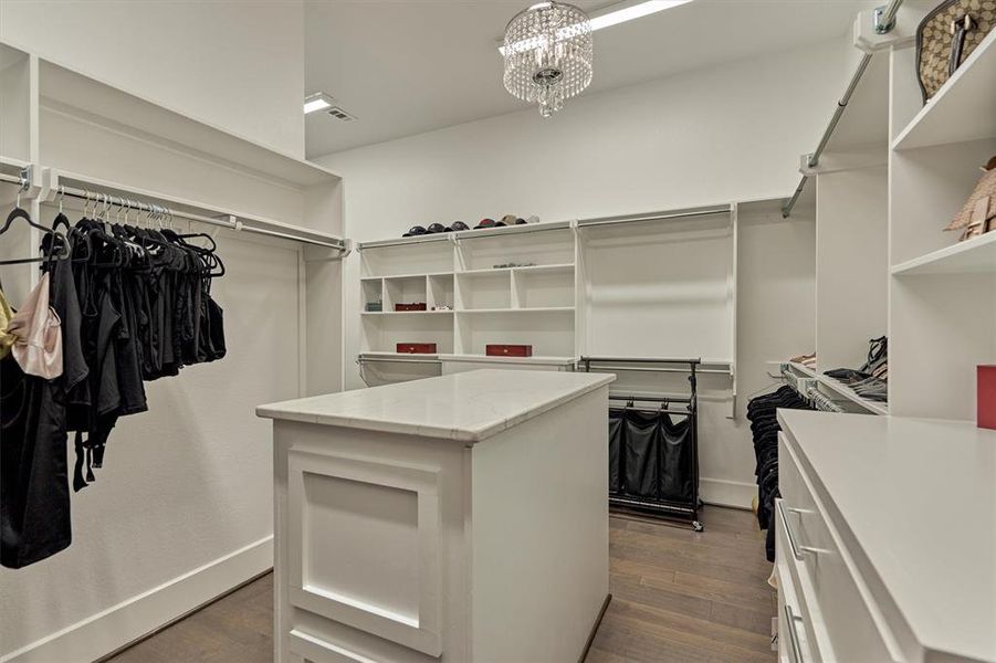 Enormous primary, walk-in closet with amazing built-ins including dresser space.