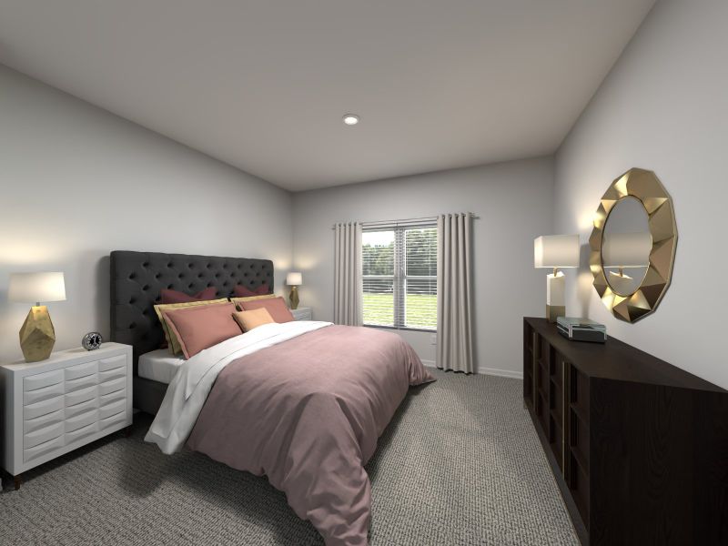 Virtual rendering of primary bedroom in Enzo floorplan