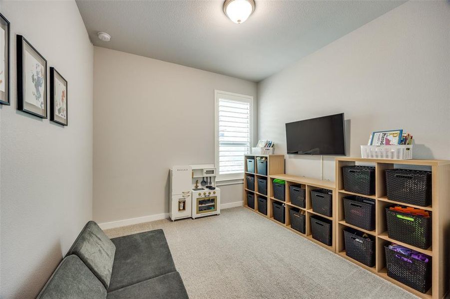 Bedroom with carpet flooring