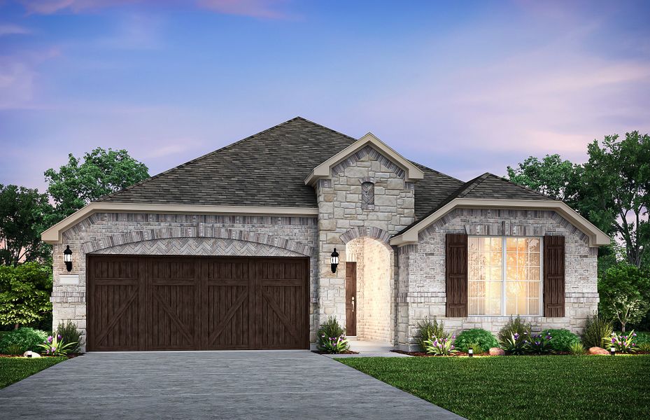 The Arlington, a one-story home with 2-car garage, shown with Home Exterior C