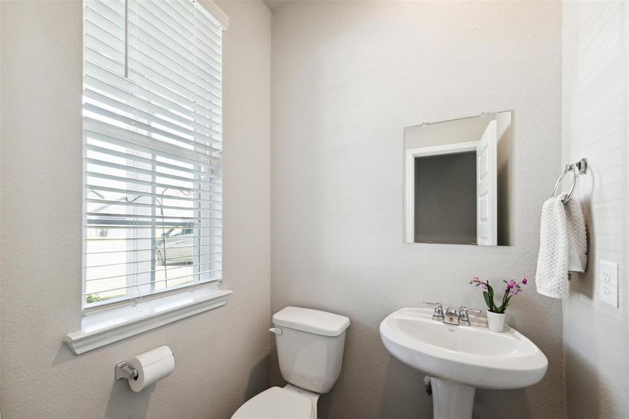 Powder room with classic pedestal sink!