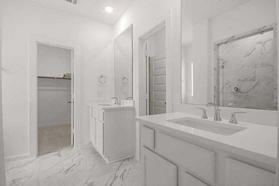Separate vanities makes getting ready for the day easy! Bathroom