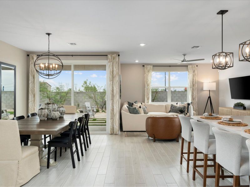 Living Room of the Lark Floorplan modeled at Mesquite Mountain Ranch