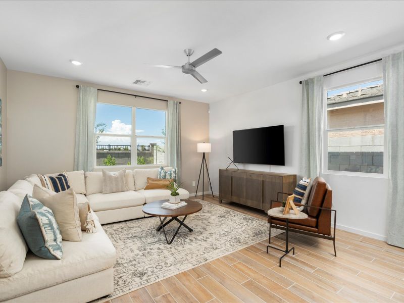 Living Room of Onyx floorplan modeled at Silva Farms