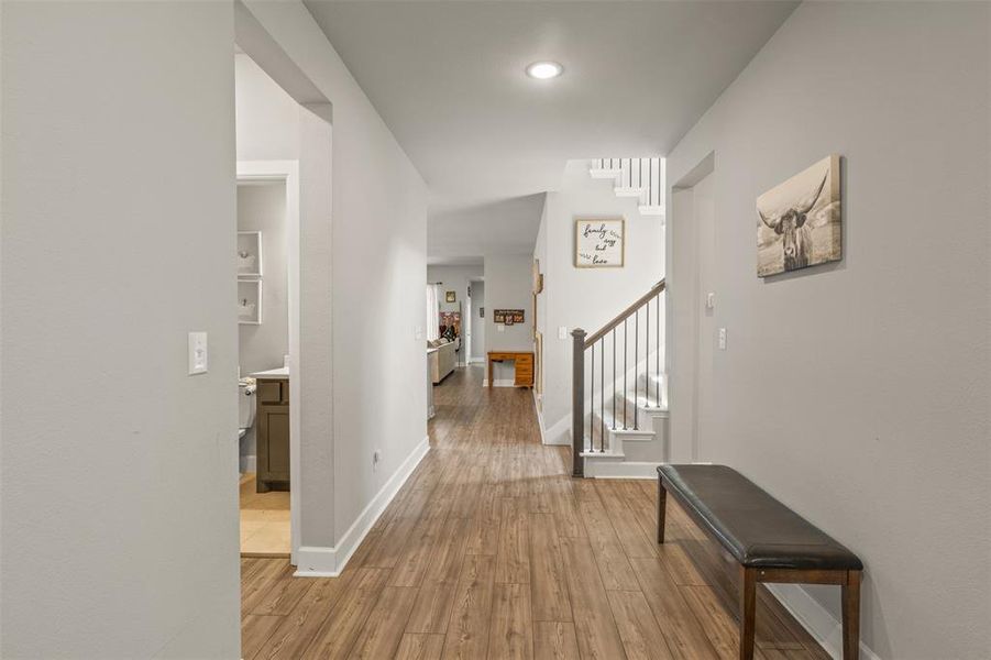 Hall with light wood-type flooring