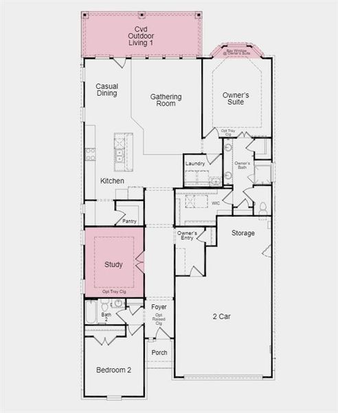 Floor Plan - Structural options added include: covered back patio, bay window to primary bedroom, and study in place of formal dining room.