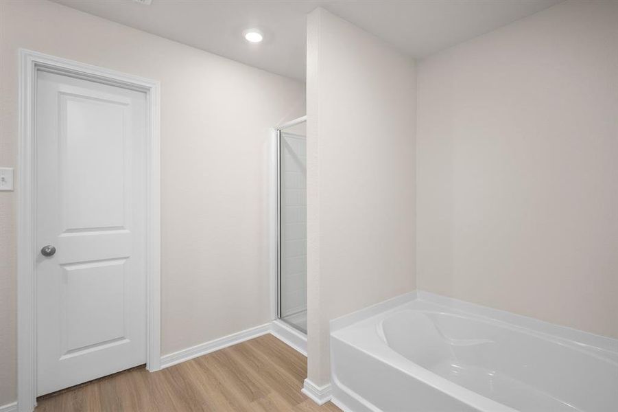 Master Bathroom with a luxurious soaking tub and shower.