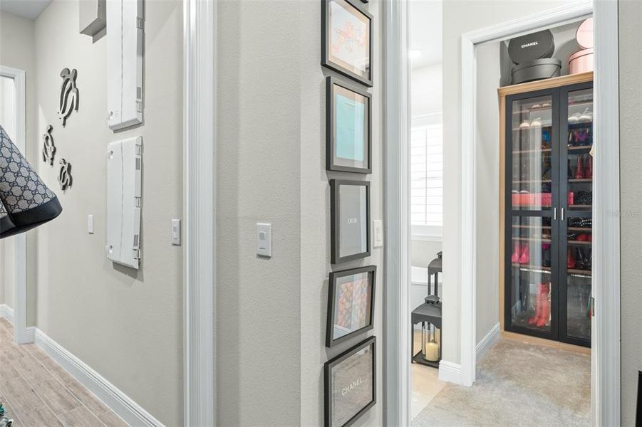 Double closets with custom built-ins that add so much storage space!