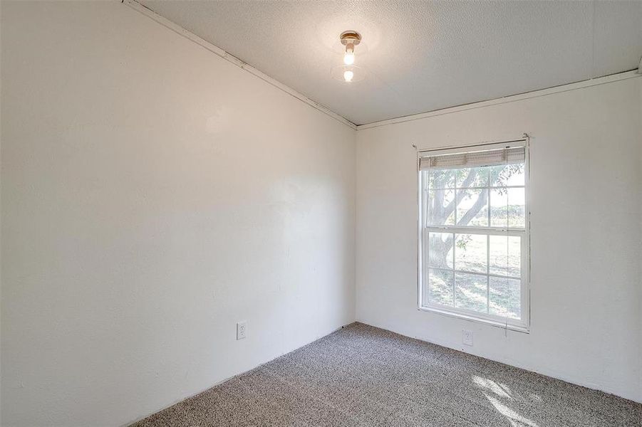 Unfurnished room featuring lofted ceiling, plenty of natural light, and carpet floors