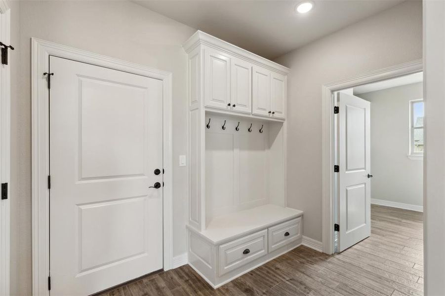 Mudroom featuring light hardwood / wood-style flooring