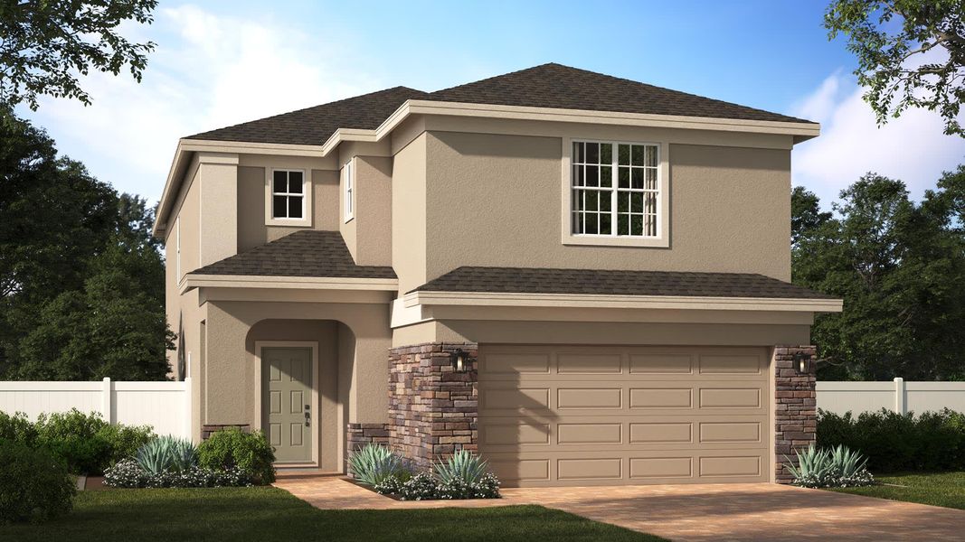 Elevation One with Stone | Waterlily | The Gardens at Waterstone | New Homes in Palm Bay, FL | Landsea Homes