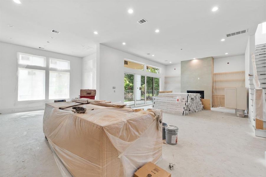 Living, kitchen, and dining area