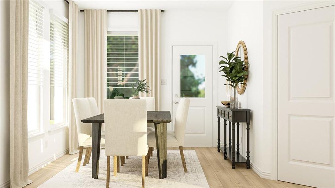 Dining room with light wood-type flooring