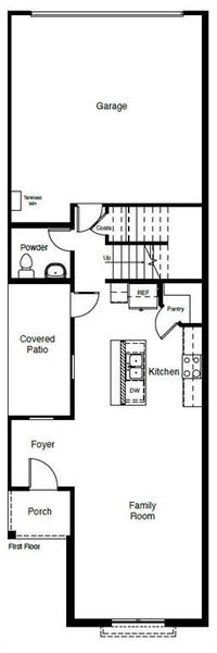 D.R. Horton's Eden floorplan, 1st floor - All Home and community information, including pricing, included features, terms, availability and amenities, are subject to change at any time without notice or obligation. All Drawings, pictures, photographs, video, square footages, floor plans, elevations, features, colors and sizes are approximate for illustration purposes only and will vary from the homes as built.