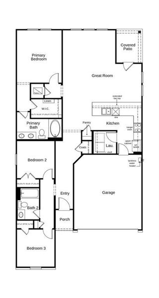 This floor plan features 3 bedrooms, 2 full baths, and over 1,400 square feet of living space.