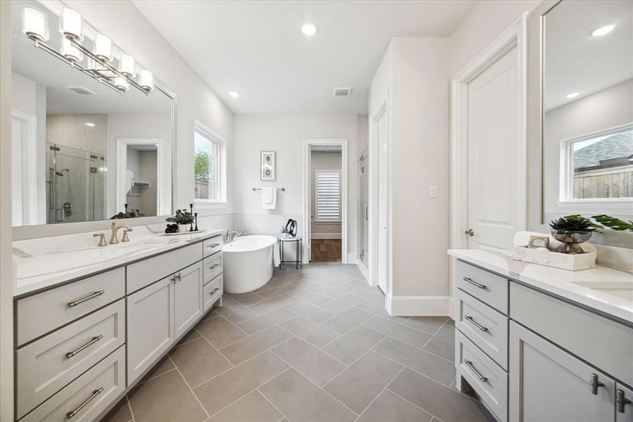 Elevate your daily routine in the stunning primary bath, boasting a spacious layout and upscale amenities. With its elegant design and thoughtful touches, it's the perfect place to unwind and rejuvenate after a long day.