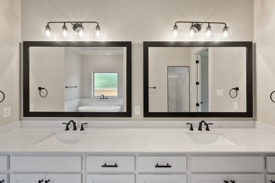 Bathroom with double sinks and quartz counter tops!