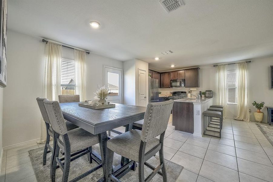 View of tiled dining space