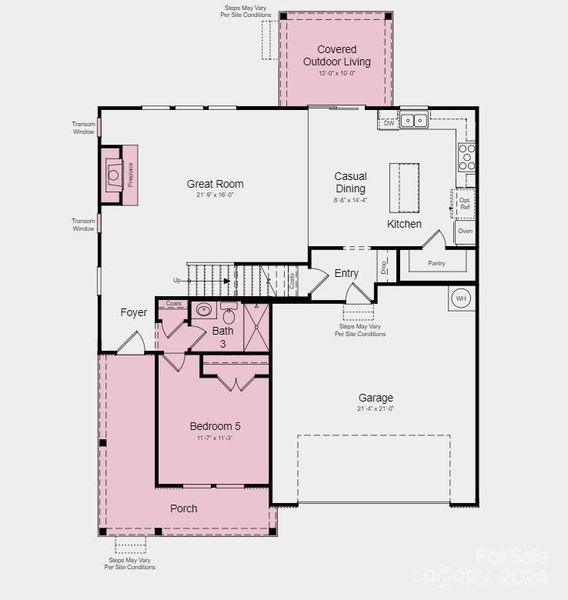 Structural options added include; Fireplace, 5th bedroom and full bath with stand-up shower, gourmet kitchen, transom windows in gathering room, tray ceilings in primary suite, and covered patio.