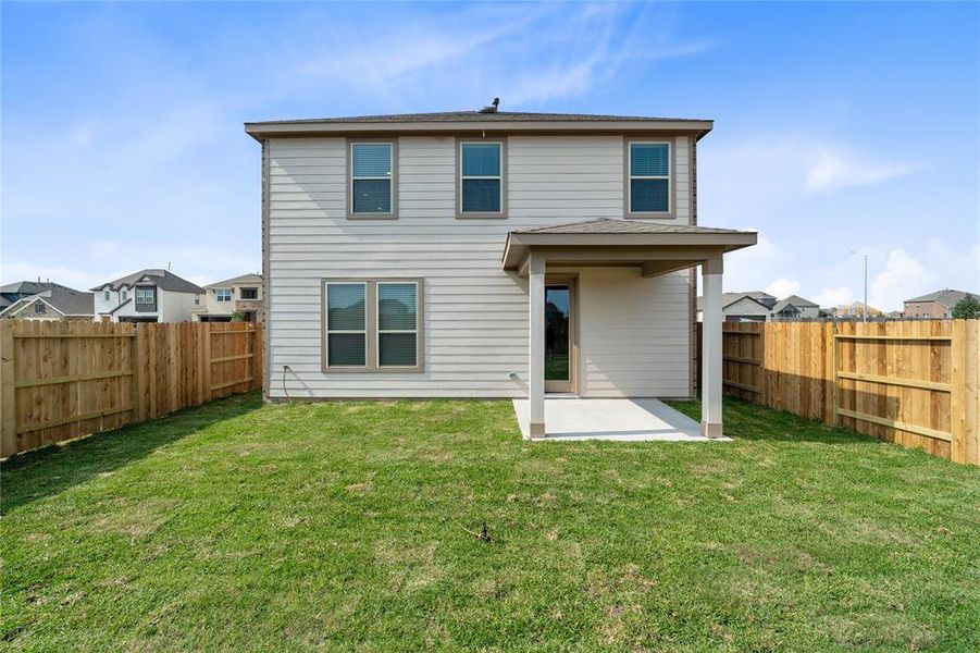 Come and see this spacious backyard with its beautiful covered patio. There is plenty of room for the kids to play and adults to relax! Perfect for your outdoor living space, patio furniture, bbq pit, and so much more. The possibilities are endless!