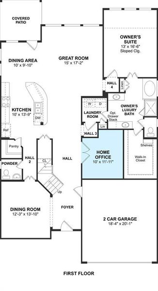 The Easton II floor plan by K. Hovnanian Homes. 1st floor shown. *Prices, plans, dimensions, features, specifications, materials, and availability of homes or communities are subject to change without notice or obligation.