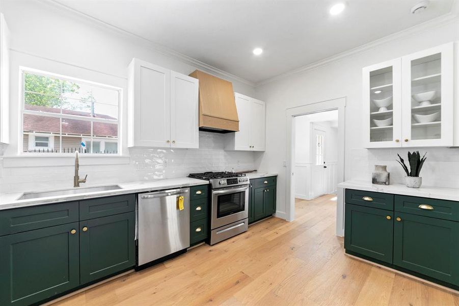 Custom painted kitchen cabinetry.