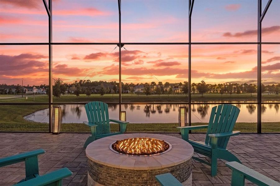 Amazing sunset view by the fireplace