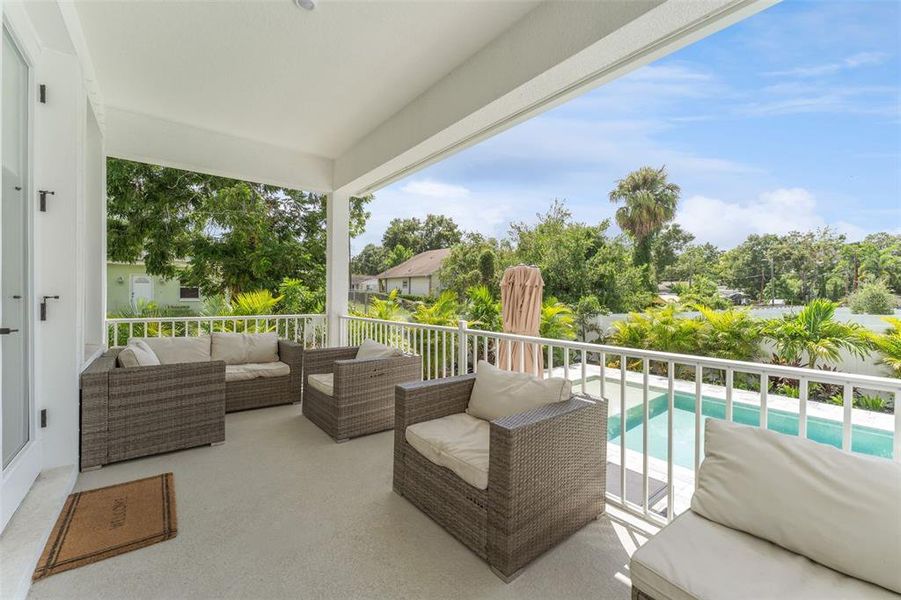 back porch overlooking the pool