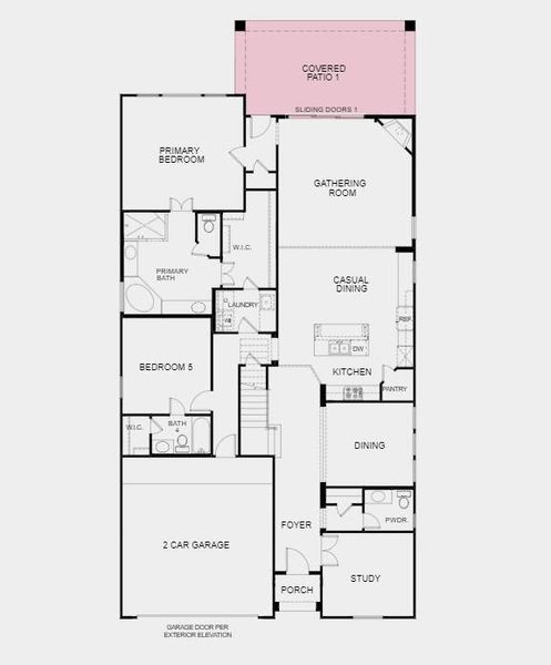 Structural options added include: Standing shower in bath 4, sliding glass door unit in gathering room, media room covered patio 1.