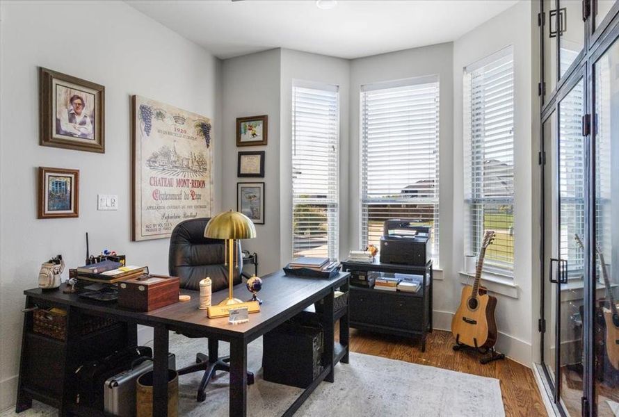 Office featuring dark hardwood / wood-style flooring and plenty of natural light