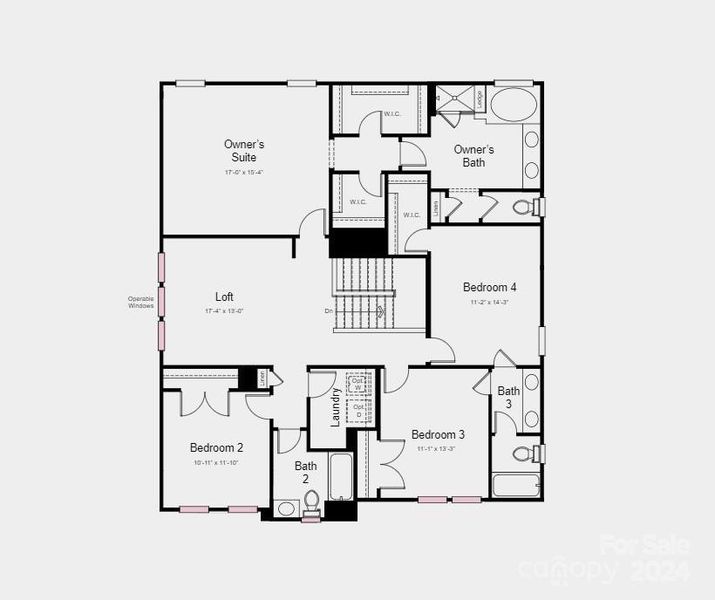 Second Floor Plan - Structural options added include: operable windows in the loft