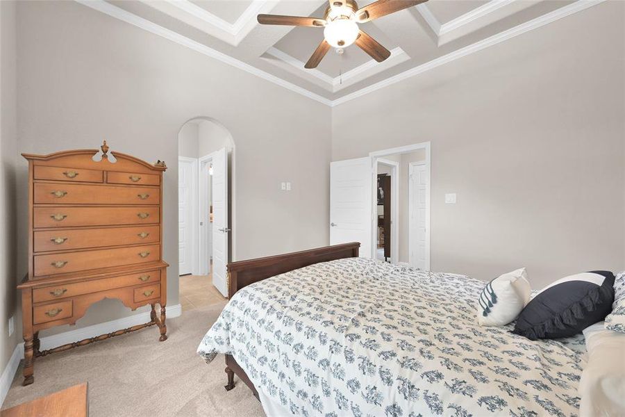 Secondary bedroom is connected to full bath and has separate sink and closet area from tub/shower area.