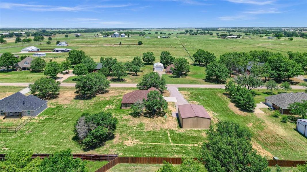 Birds eye view of property featuring a rural view