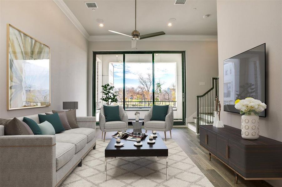 Image of inventory home with similar floorplan. Virtually staged to show use of space.