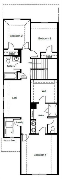 D.R. Horton's Eden townhome floorplan, 2nd floor - All Home and community information, including pricing, included features, terms, availability and amenities, are subject to change at any time without notice or obligation. All Drawings, pictures, photographs, video, square footages, floor plans, elevations, features, colors and sizes are approximate for illustration purposes only and will vary from the homes as built.