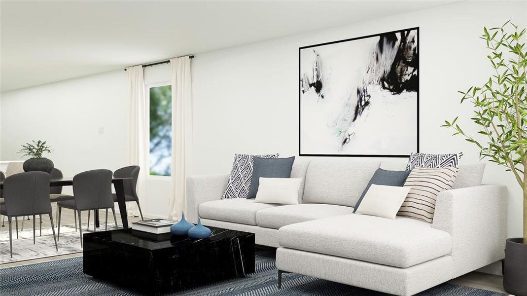 Living room with wood-type flooring