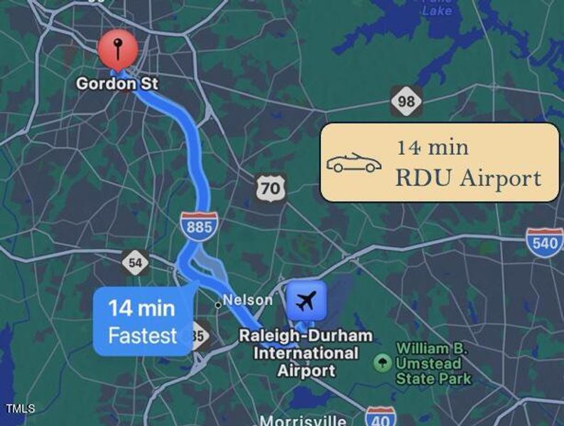 12 - 14 minute drive to RDU Airport