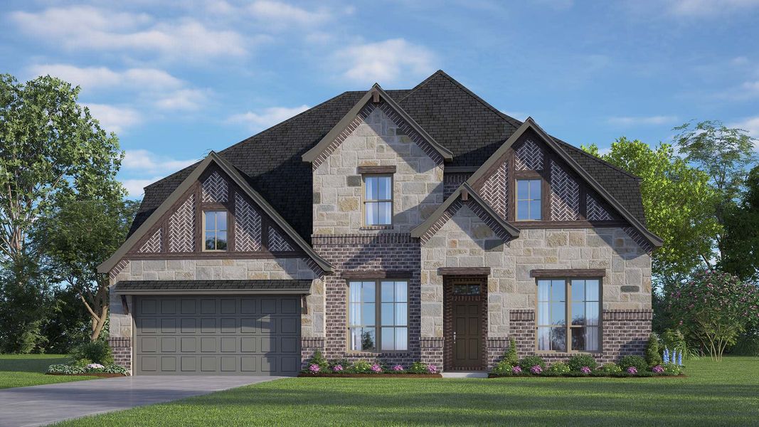 Elevation C with Stone | Concept 3473 at Coyote Crossing in Godley, TX by Landsea Homes