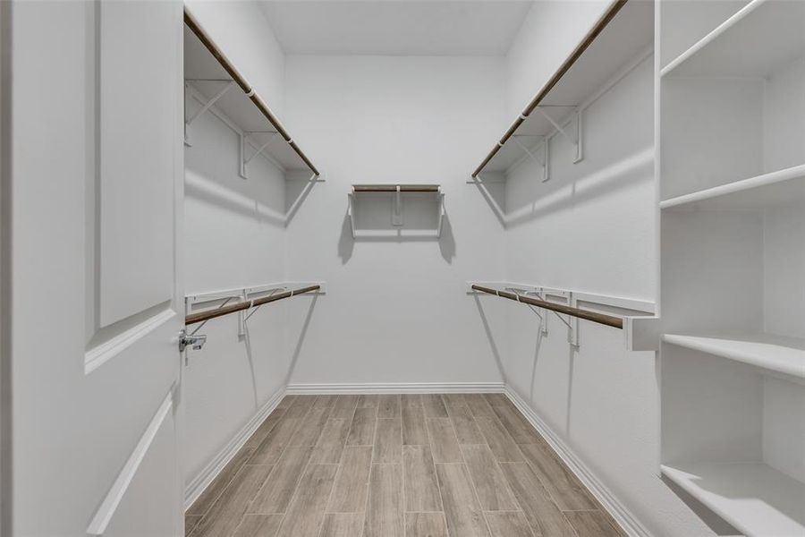 Walk in closet featuring light hardwood / wood-style flooring