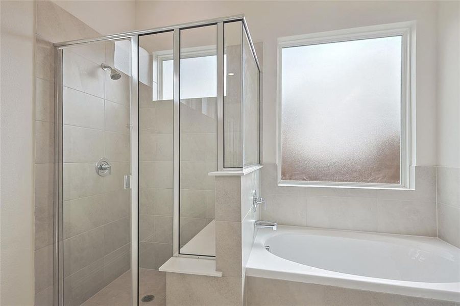 Bathroom with plus walk in shower and a wealth of natural light