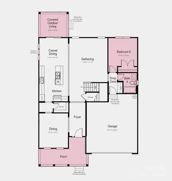 First Floor Plan - Structural options added include: 5th bedroom floor plan with a full bath, extra windows in the casual dining area, and covered outdoor living.