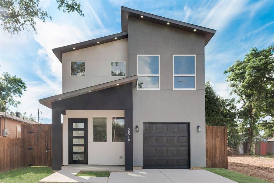 Contemporary home with a garage