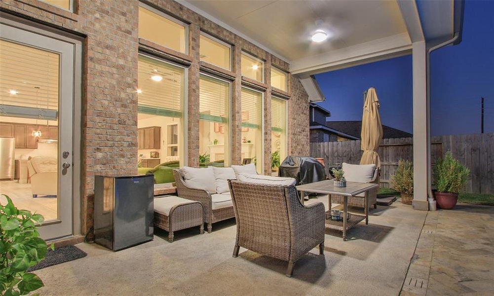 Inviting covered patio perfect for social gatherings.