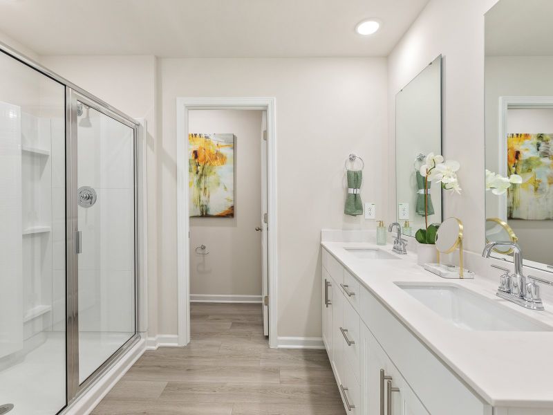 Primary bathroom in the Chatham floorplan at a Meritage Homes community in Angier, NC.