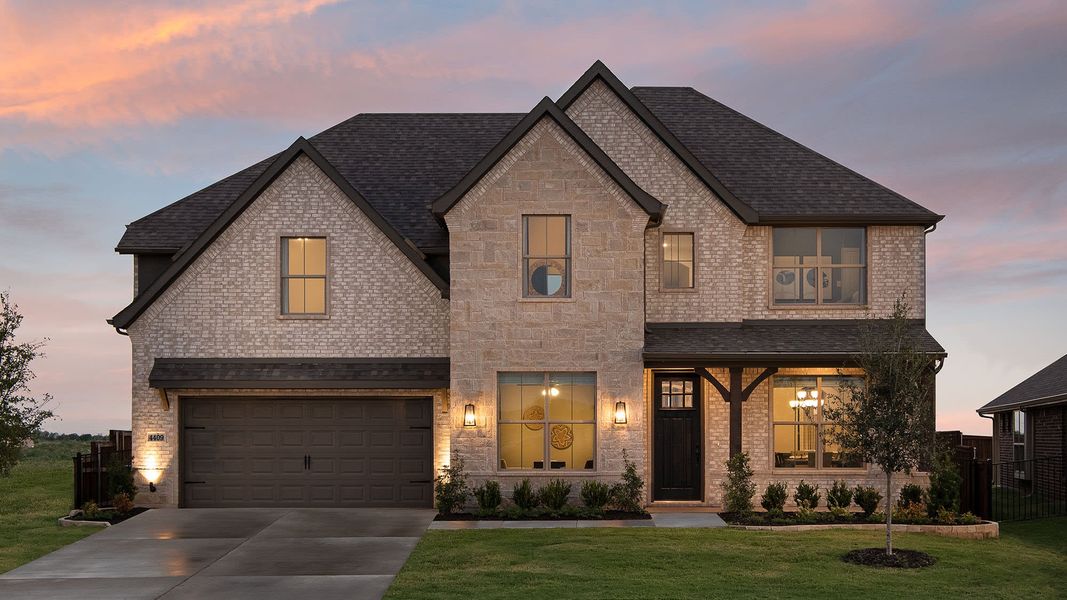 Elevation B with Stone | Concept 3135 at Oak Hills in Burleson, TX by Landsea Homes