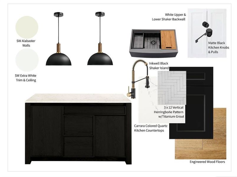 This moodboard presents a curated selection of elements for the kitchen.
