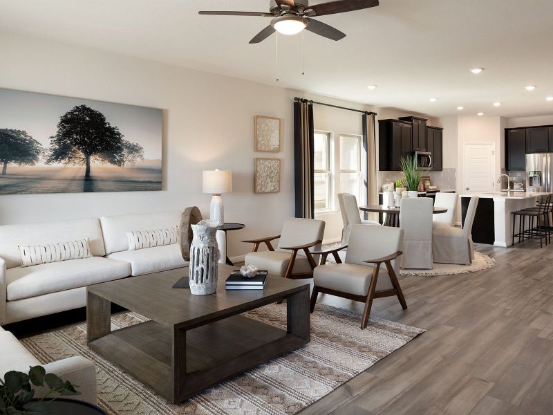 Entertain guests in the open living areas.